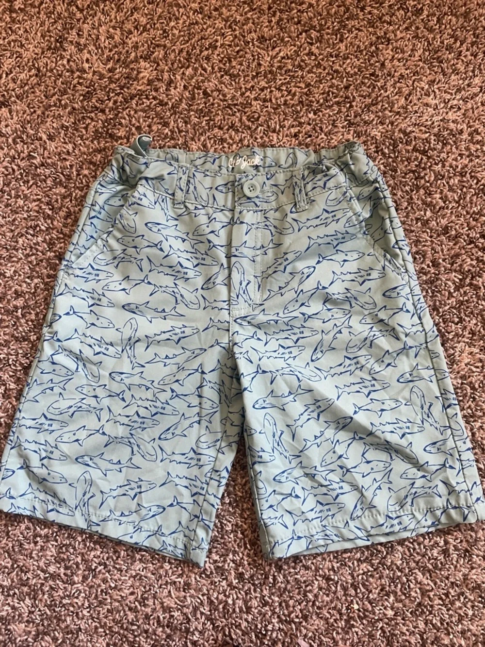 Cat & Jack Light Blue Swim Trunks with Navy Shark Pattern